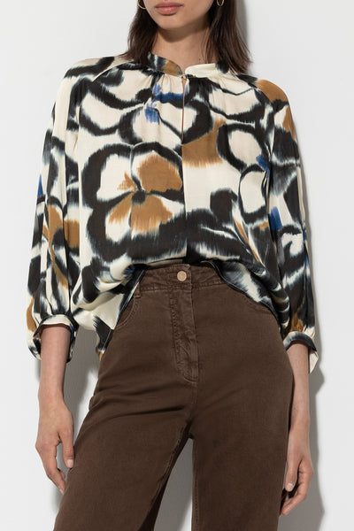 Satin Blouse with Flower Print