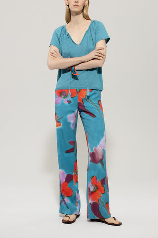 Wide-Leg Pant with Hibiscus Print