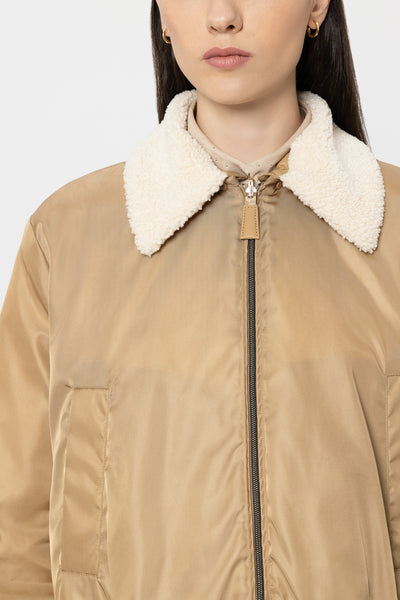 Reversible Down Jacket with Faux Fur Collar