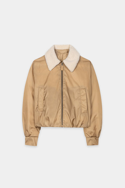 Reversible Down Jacket with Faux Fur Collar