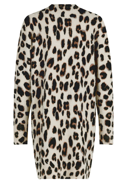 Long-Line Knit Cardigan with Animal Print