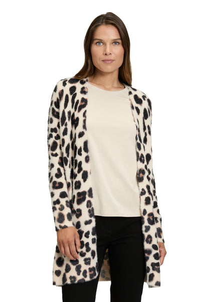Long-Line Knit Cardigan with Animal Print