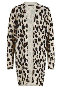 Long-Line Knit Cardigan with Animal Print