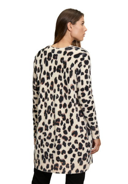 Long-Line Knit Cardigan with Animal Print