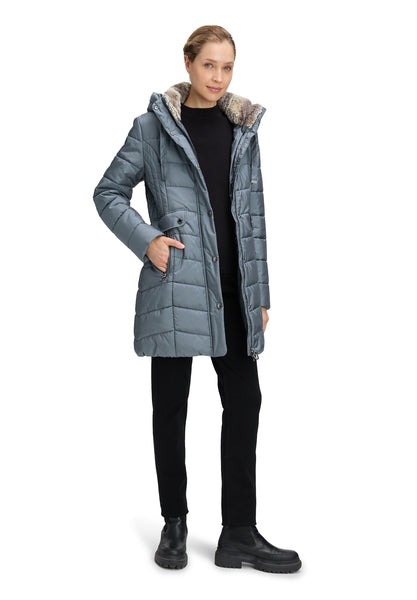 Padded Coat with Faux Fur Collar
