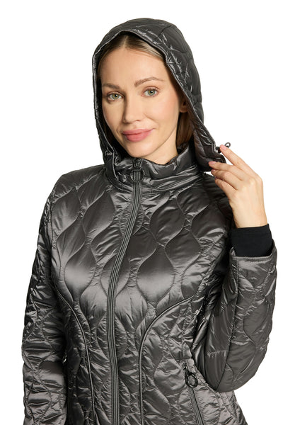 Quilted 3/4 Length Coat in Black