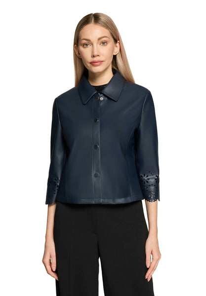 Faux Leather Jacket in Navy