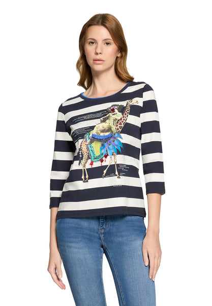 Navy Striped Top with Giraffe Motif