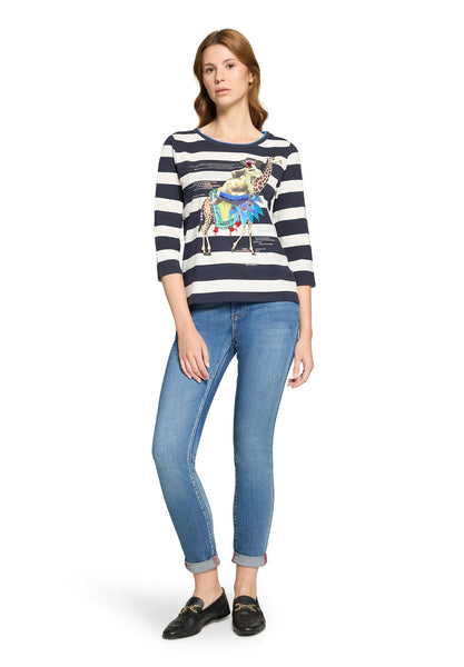 Navy Striped Top with Giraffe Motif
