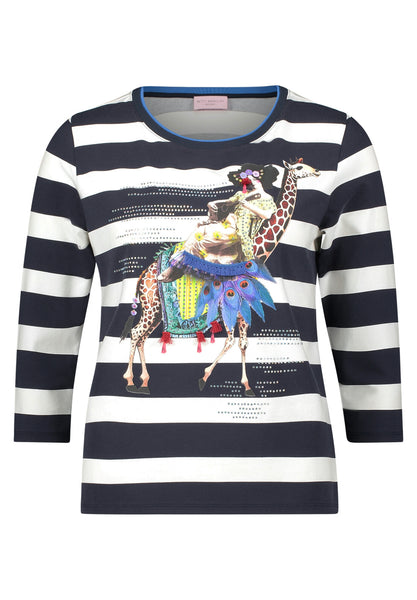 Navy Striped Top with Giraffe Motif