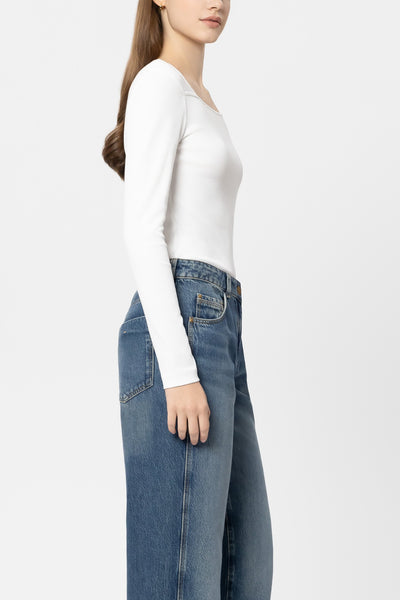 Ribbed Top with Carre Neckline