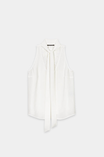 Sleeveless Blouse with Lace Details