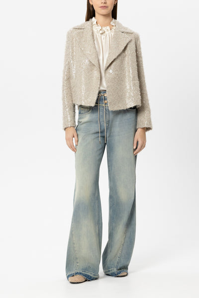 Short Pea Coat with Sequin