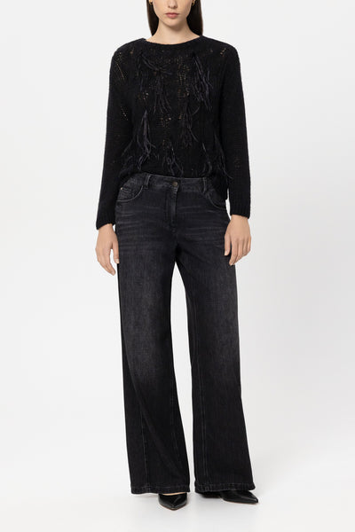 Wide-Leg Black Denim