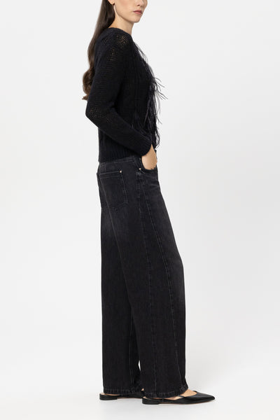 Wide-Leg Black Denim