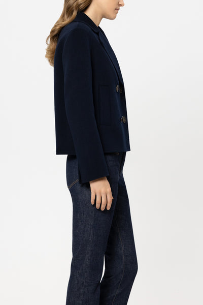 Double-Face Short Pea Coat in Wool/Cashmere Blend
