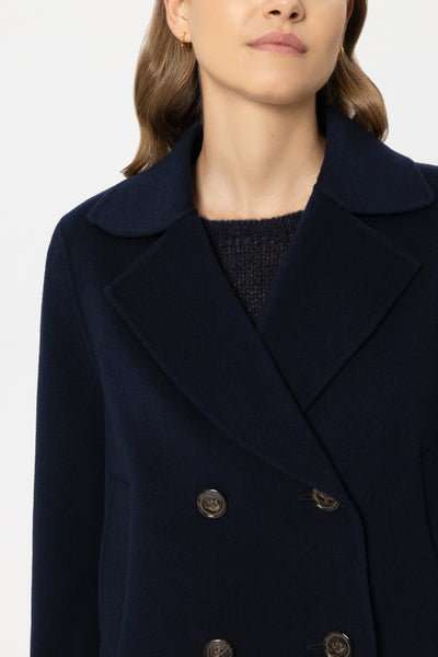 Double-Face Short Pea Coat in Wool/Cashmere Blend