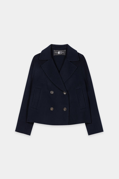 Double-Face Short Pea Coat in Wool/Cashmere Blend