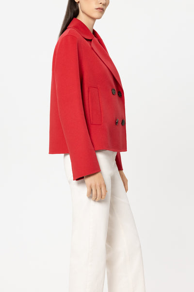 Double-Face Short Pea Coat in Wool/Cashmere Blend
