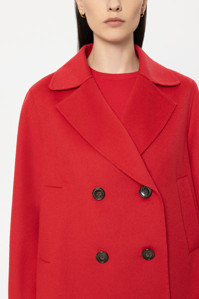 Double-Face Short Pea Coat in Wool/Cashmere Blend