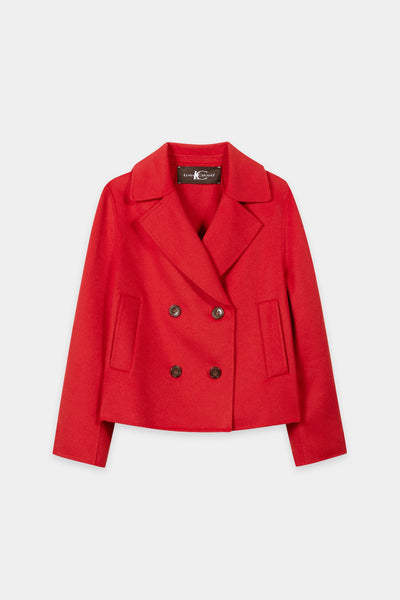 Double-Face Short Pea Coat in Wool/Cashmere Blend