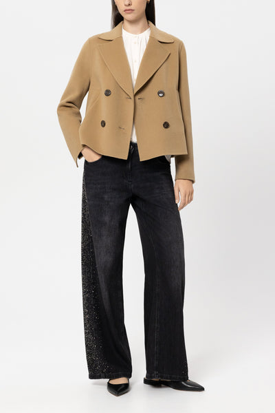 Double-Face Short Pea Coat in Wool/Cashmere Blend