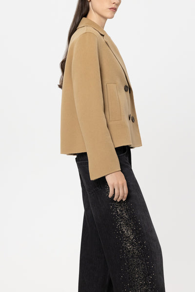 Double-Face Short Pea Coat in Wool/Cashmere Blend