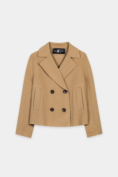 Double-Face Short Pea Coat in Wool/Cashmere Blend