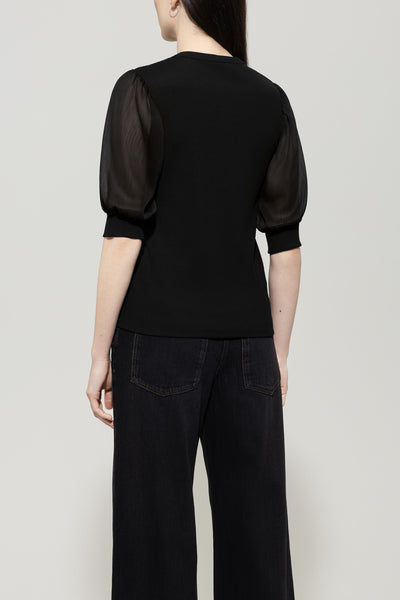 Ribbed Blouse with Crepe Sleeves