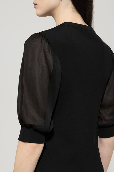 Ribbed Blouse with Crepe Sleeves