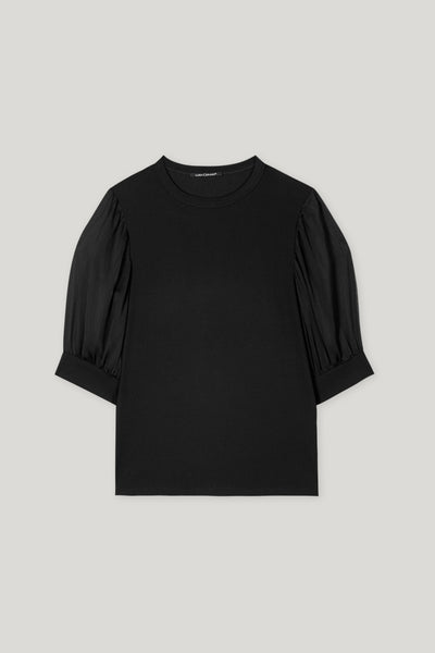 Ribbed Blouse with Crepe Sleeves