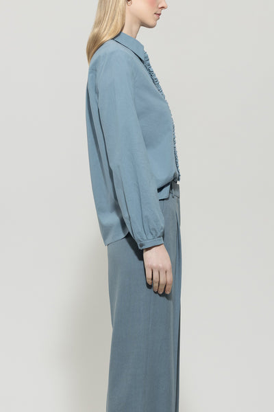 Cotton Voile Blouse with Ruffle