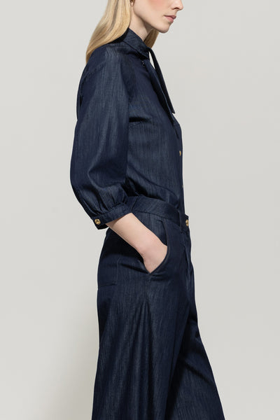 Denim Blouse with Bow