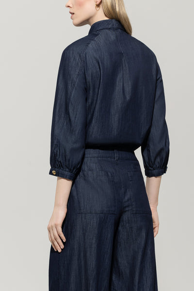 Denim Blouse with Bow