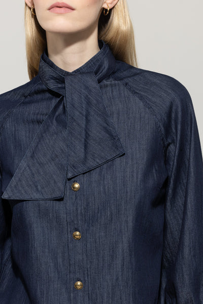 Denim Blouse with Bow
