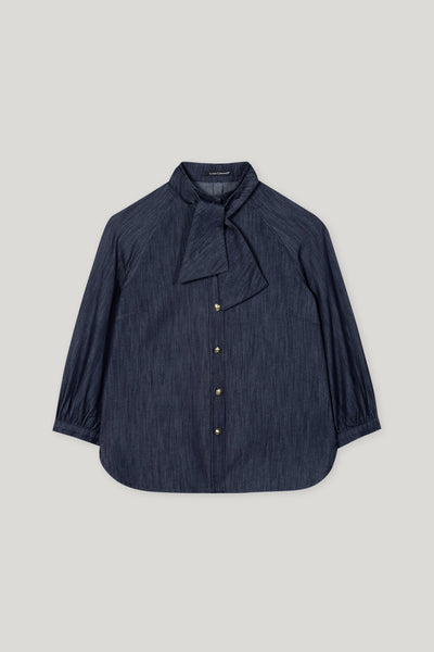 Denim Blouse with Bow