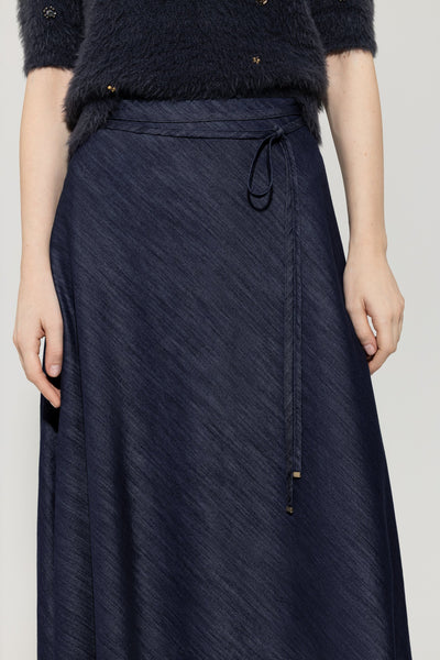 Denim Skirt with Ribbon Tie