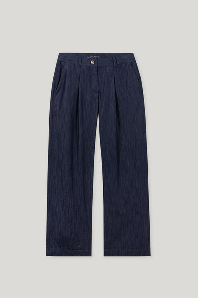 Wide-Leg Denim Pants with Pleats