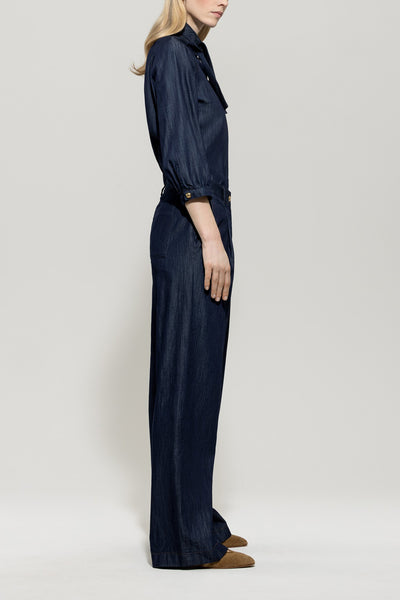Wide-Leg Denim Pants with Pleats