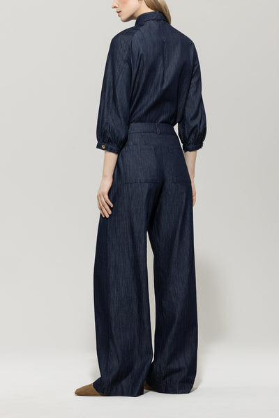 Wide-Leg Denim Pants with Pleats