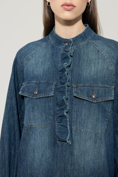 Denim Dress with Frill Details