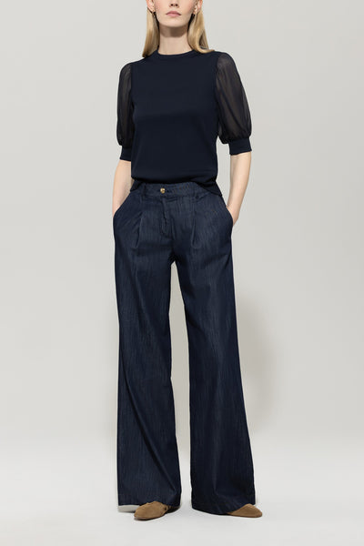 Ribbed Blouse with Crepe Sleeves