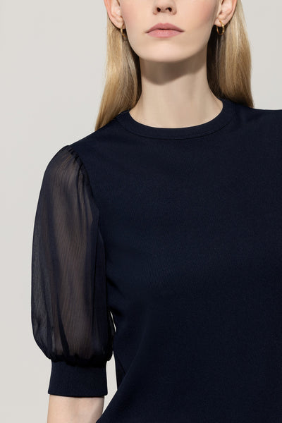 Ribbed Blouse with Crepe Sleeves