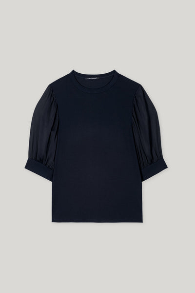 Ribbed Blouse with Crepe Sleeves