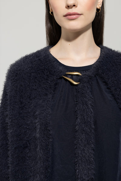 Navy Cardigan with Ribbon Tie