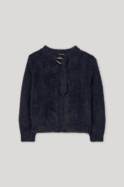 Navy Cardigan with Ribbon Tie