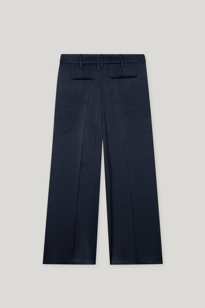 Navy Satin Wide-Leg Pants