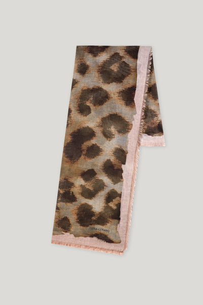 Animal Print Scarf with Pink Border
