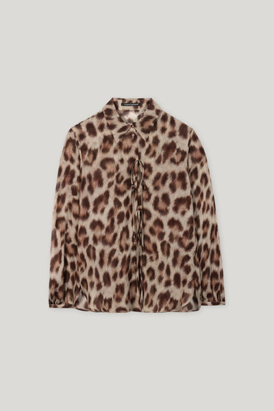 Animal Print Blouse with Tie Details