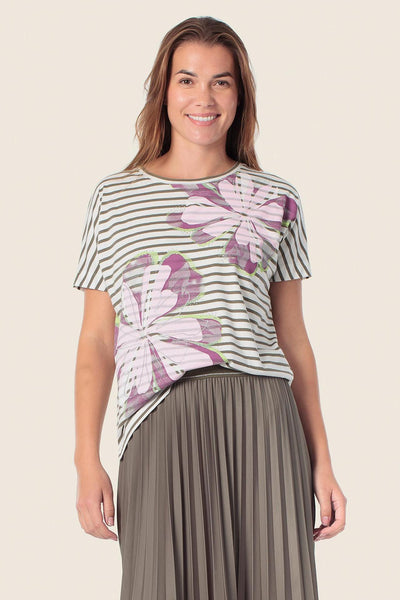 Striped Top with Floral Design